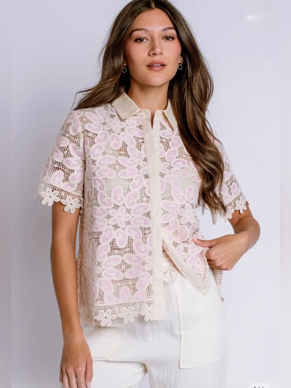 Johnny Was Billie Lace Button Down Shirt Johnny Was Jade size L - Picture 12 of 13